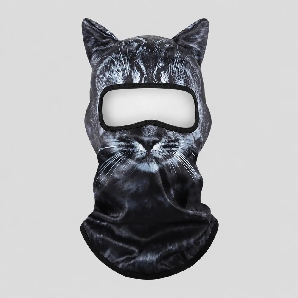 Windproof Cycling Balaclava Hat Thick Lined Machine Washable Full Coverage Mask Elastic 2D Flat Animal Pattern Neck Warmer