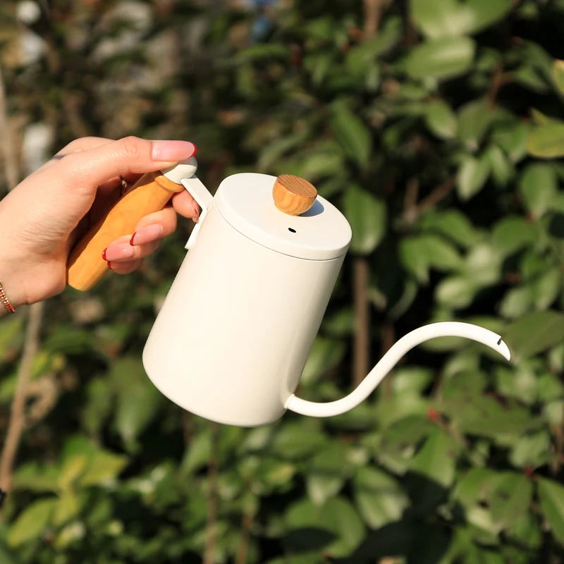 المحمولة المتخصصة الفولاذ المقاوم للصدأ معقوفة صب فوق غلاية القهوة وعاء القهوة بمقبض خشبي