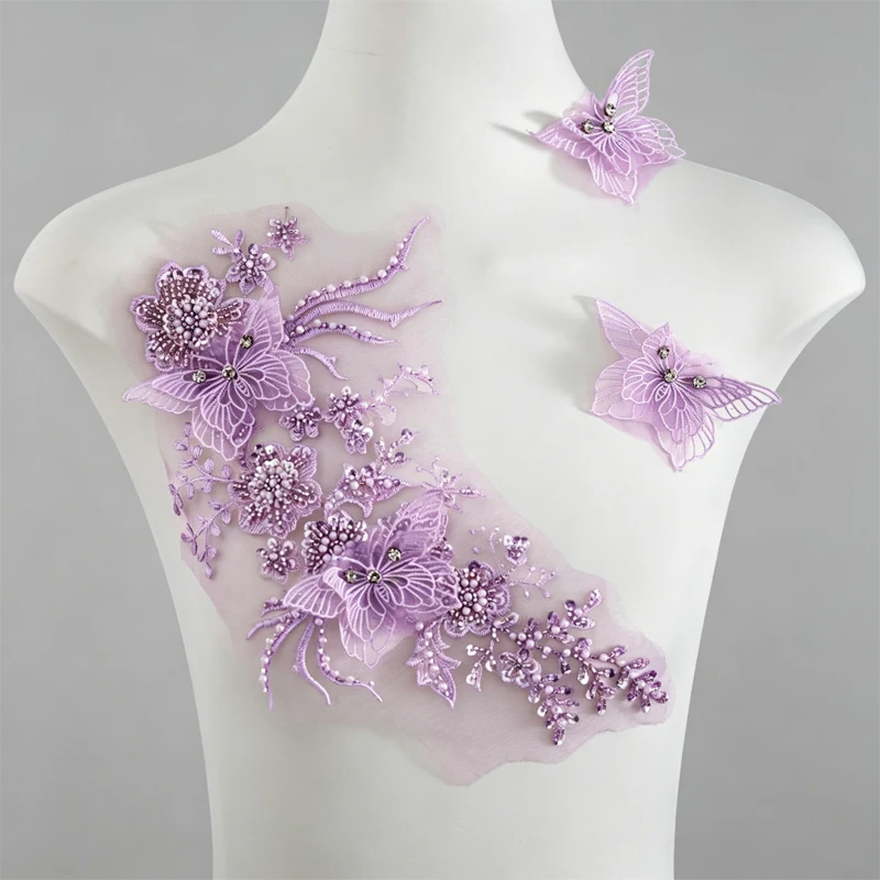 1 Set Schmetterlings-Applikationen mit Perlen und Strass, bestickte Aufnäher aus Stoff für Abendkleider, Hochzeitsaccessoires, DIY-Nähen und Reparaturen