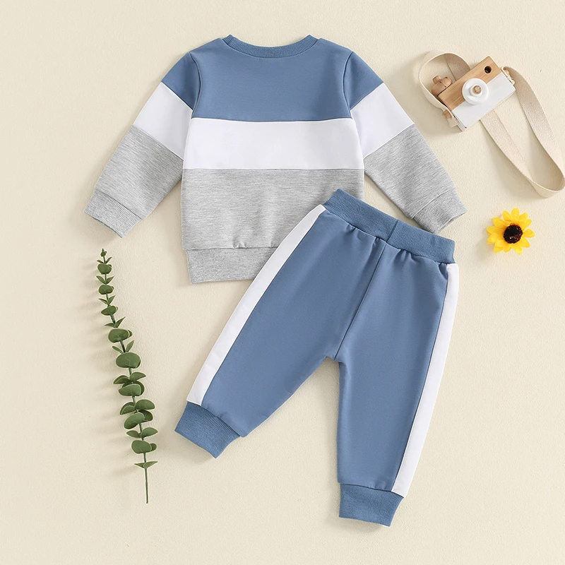 Kleinkind Kinder Baby Jungen Herbst Kleidung Set Langarm O-Ausschnitt Kontrast farbe Sweatshirt Kordel zug lange Hosen lässige Outfits