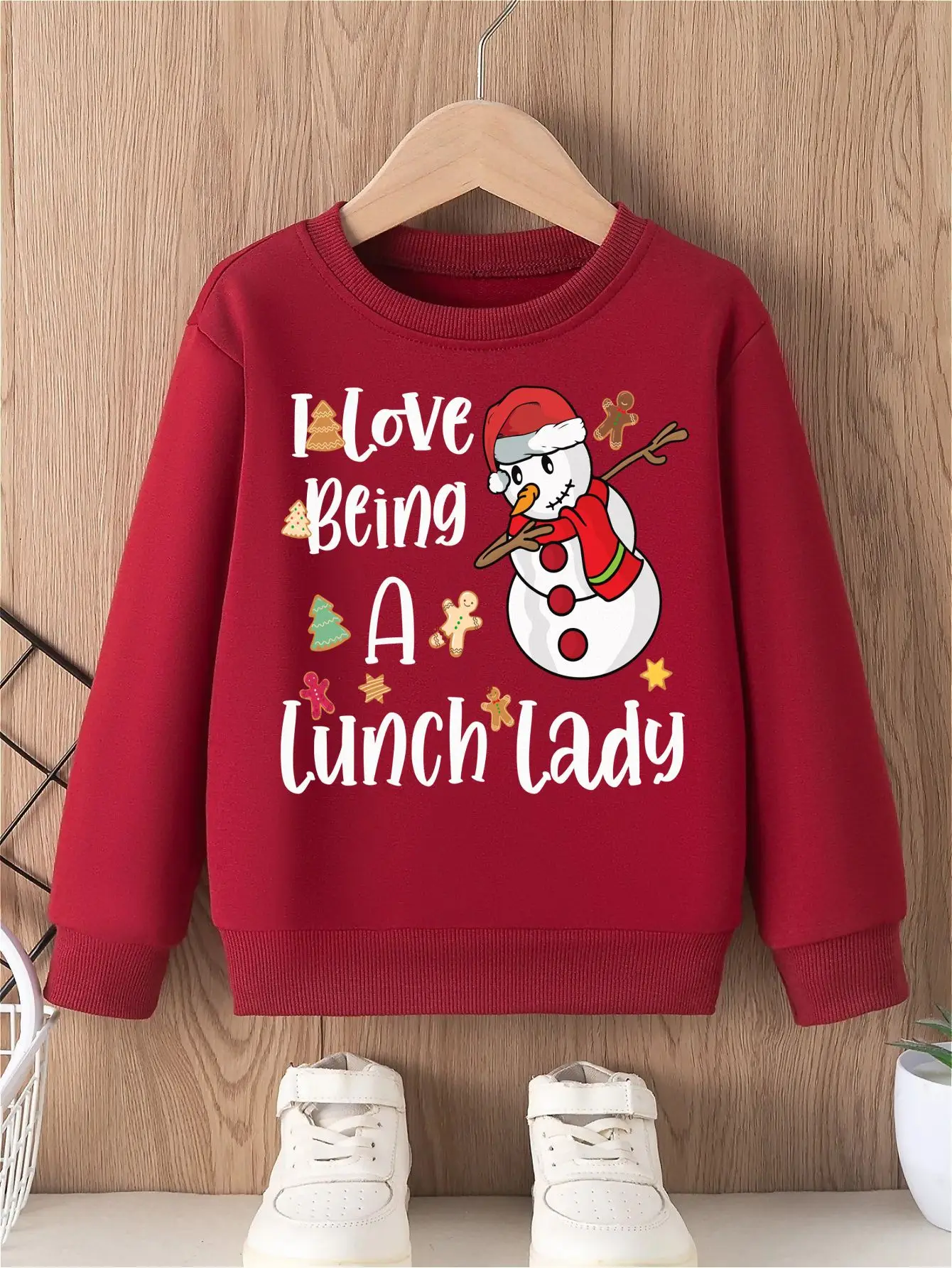 Christmas  Girls' Hoodless Sweatshirt Christmas Snowman Gingerbread Man Decorations Print Festive Whimsical Christmas Themed Top