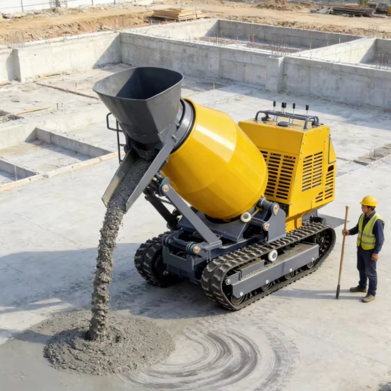 Free Shipping Mini 300L Self-Loading Track Mobile Concrete Mixer With Pump Core Engine Components