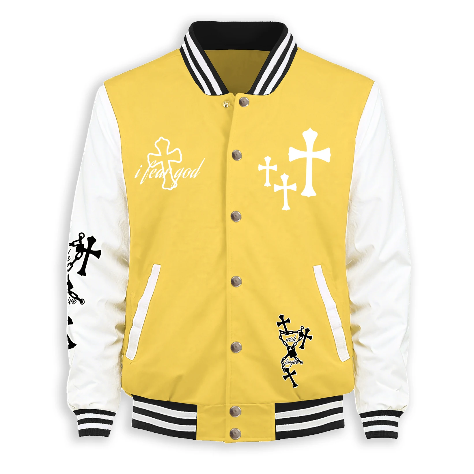 

I Fear God Art Logo Clothes Man Fashion Fleece Top Autumn Loose Baseball Jacket Casual Retro Sportswear Unisex Soft Clothing