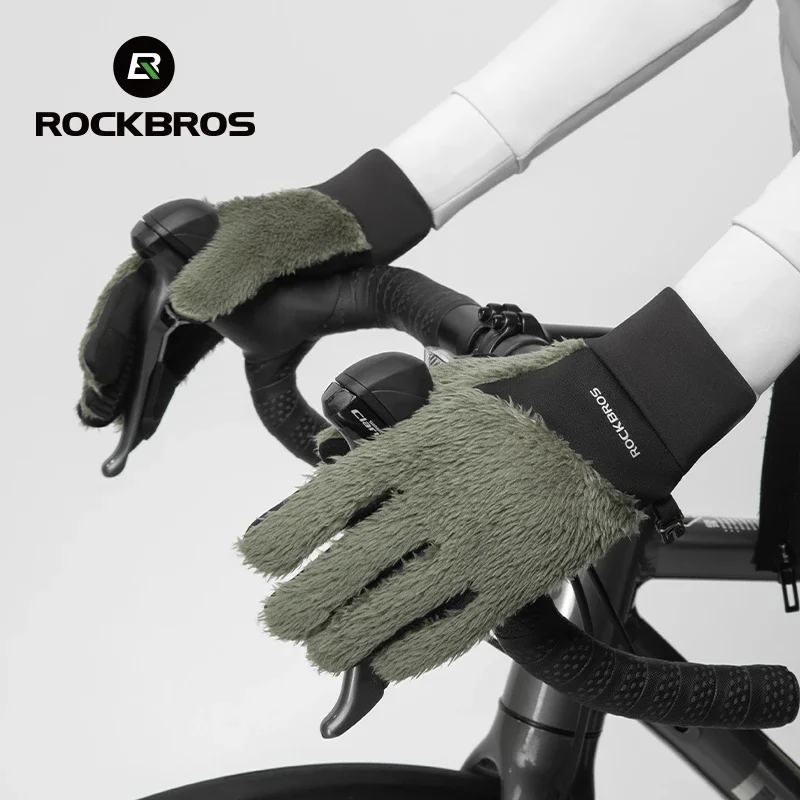 ROCKBROS Autumn Winter Ski Gloves Warm Windproof Cycling Gloves MTB Snowboard Driving Fleece Outdoor Sport Gloves Men Women