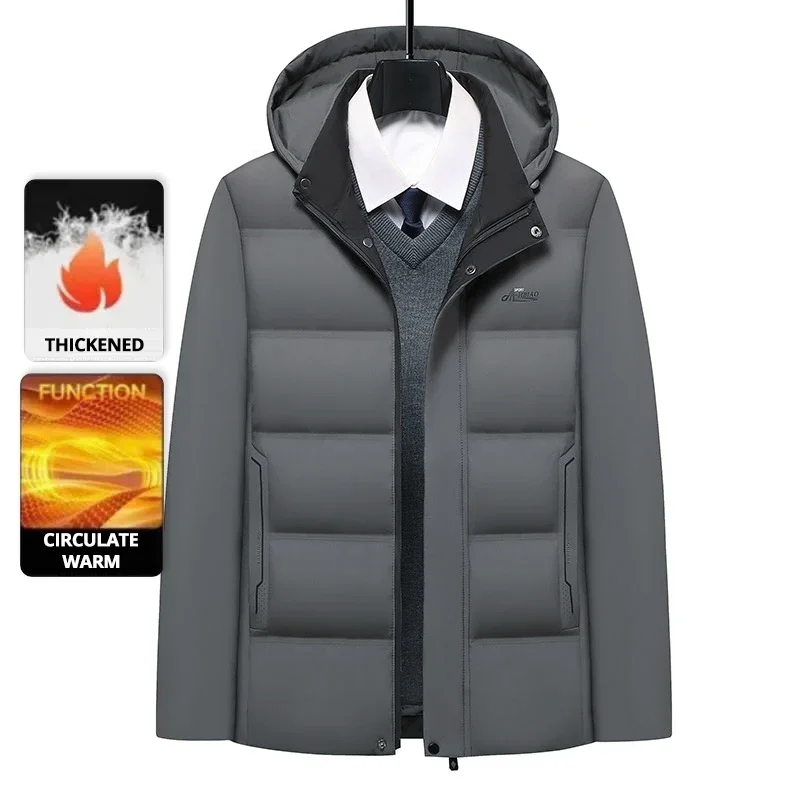Top Grade Thicken Fashion  Outerwear Winter Warm Designer Hooded Business Parka Coat Mens Newest Jacket Windbreaker