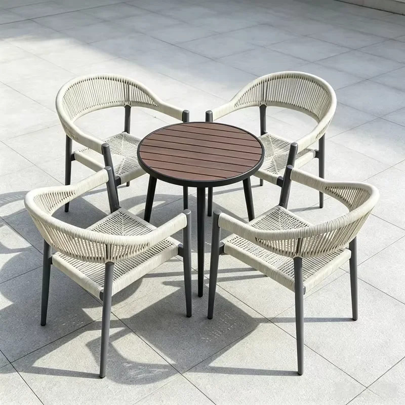 Nordic Teak Outdoor Dining Set Waterproof Movable Garden Furniture Courtyard Terrace Patio Seating