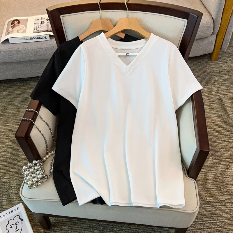 

170Kg Plus Size Women's Bust 170 Summer Loose V-Neck Short Sleeve T-Shirt 4XL 5XL 6XL 7XL 8XL 9XL