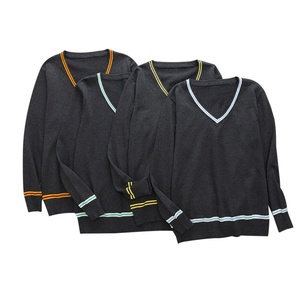 

Magic School Cosplay Costume V Neck Sweater Uniform Stripe Cotton Sleeveless Knitted Vest Halloween Party Role Play Uniform