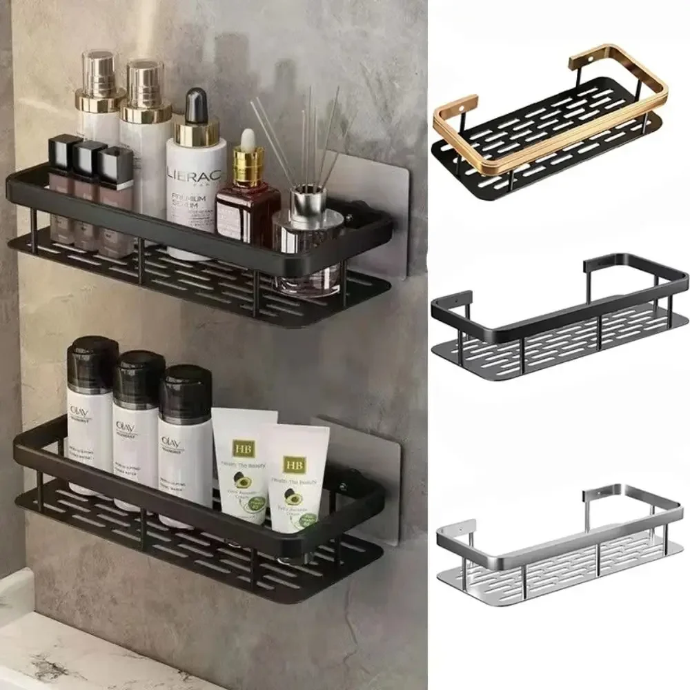 Bathroom Shelves Corner Shower Shelf Aluminum Wall Mount Shampoo Storage Rack Holders No Drill Kitchen Bathroom Accessories