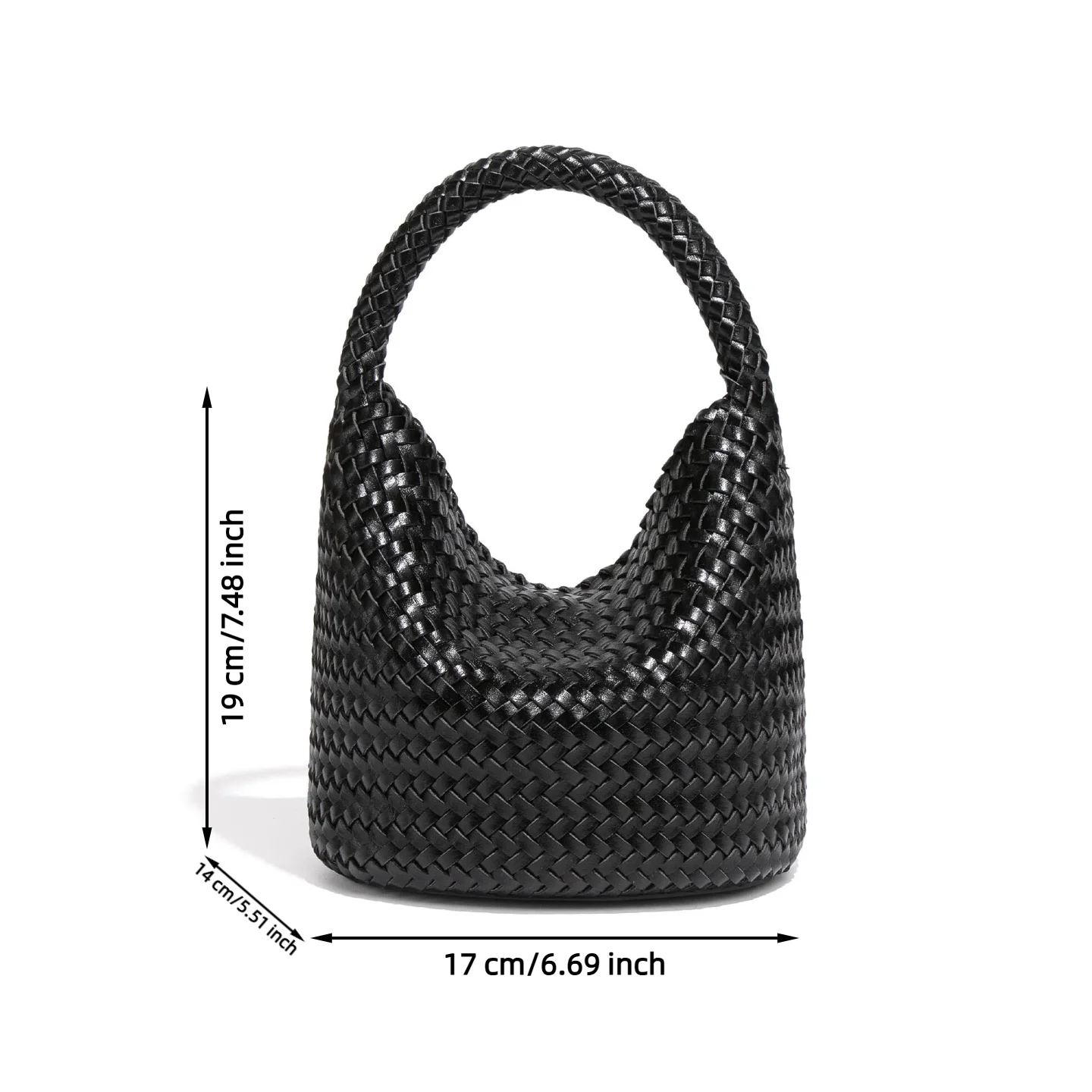 Woven Bucket Bag Mini 17cm Glossy Braided Basket Tote Handbag Underarm Shoulder Bag With Removable Crossbody Strap For Women