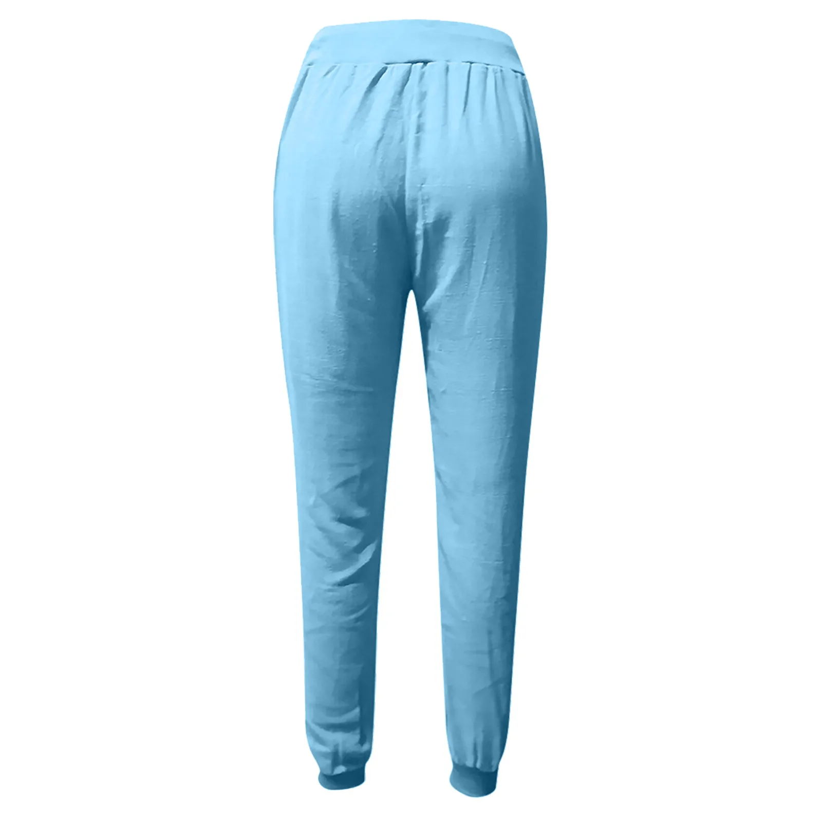 Calça comprida de algodão e linho feminina, monocromática, cordão, cintura alta, solta, pé de cacete, combina com tudo, moda casual