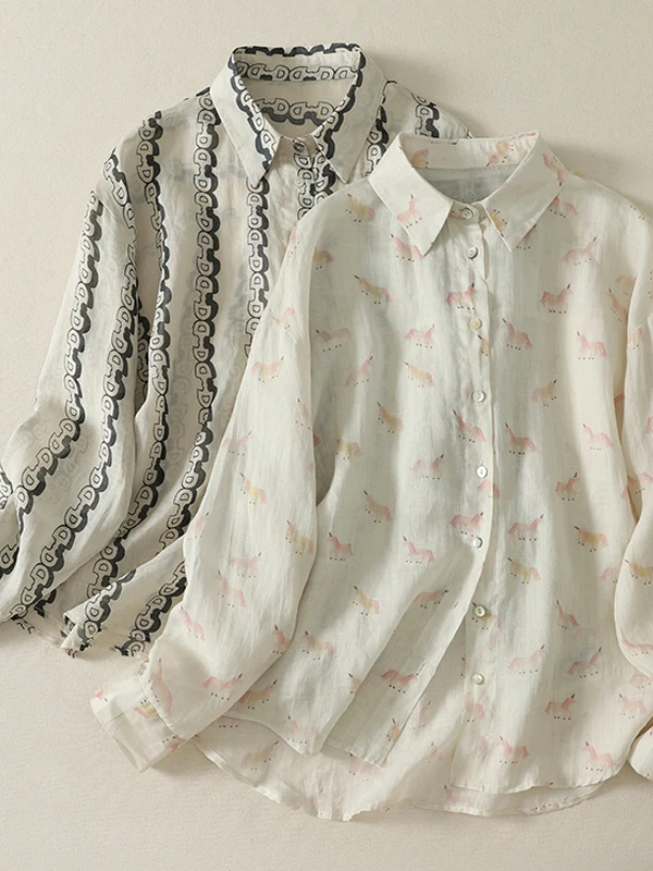 Artistic Style Long Sleeve Printed Shirt for Women Collared Loose Fit Autumn New Arrival plus Size Casual Wear Chinese Brand