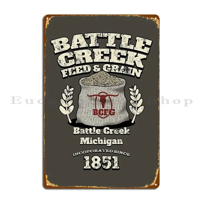 Battle Creek Feed And Grain Metal Plaque Cinema Create Bar Garage Living Room Tin Sign Poster