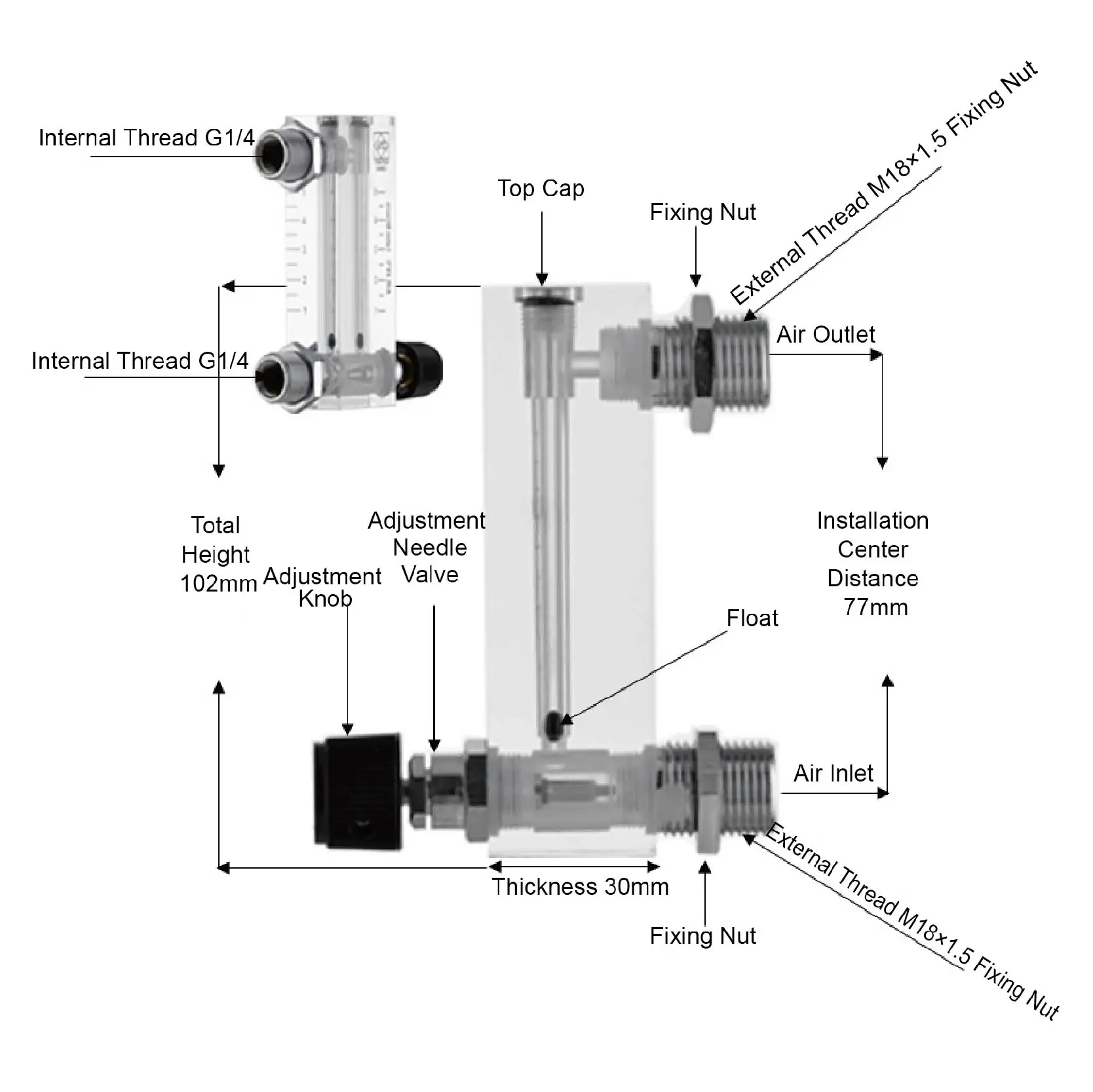 

LZM-8T Acrylic Rotameter Flow Meter Panel Mount Float Flow Meter for Gas Liquid Water Air High Accuracy Adjustable Valve wholesa