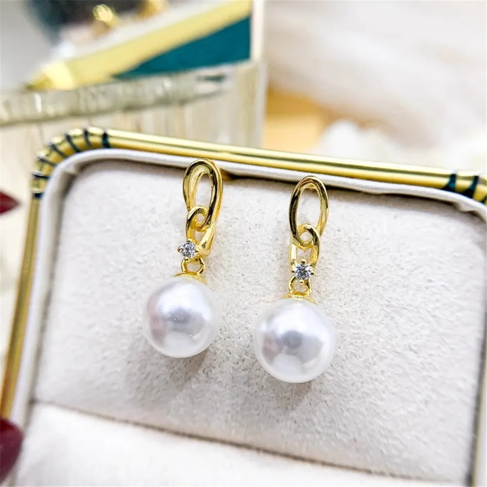 

DIY Pearl Mini Accessories S925 Pure Silver Ear Stud Empty Holder Gold Silver Earrings Fit 7-11mm Round E219