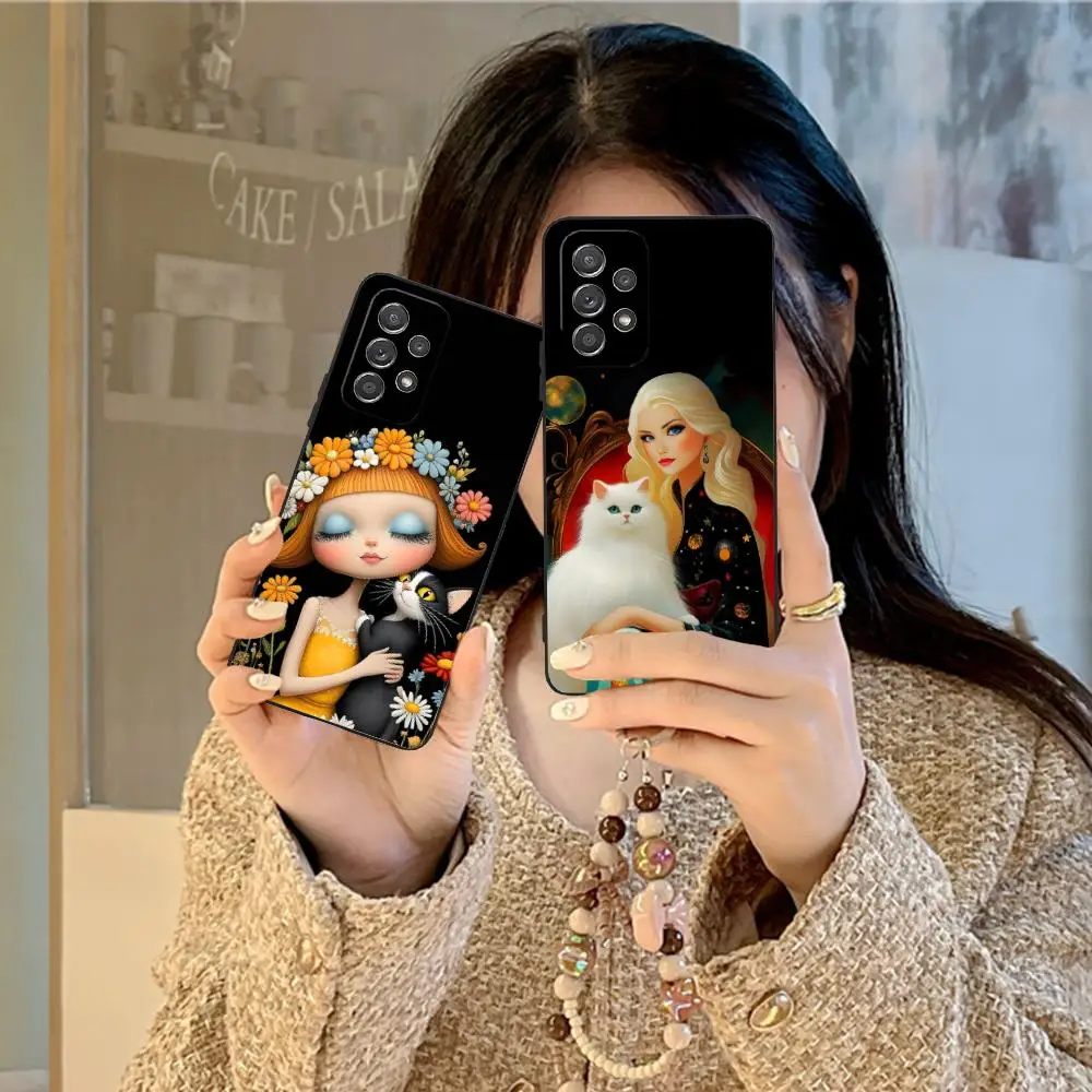 

Чехол для телефона Girl Cat Kitten Art для Samsung Galaxy A73 72 71 70 56 55 54 53 52 36 35 34 23 16 15 5G Цветной защитный красивый