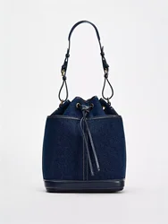 2024 Autumn/Winter new denim hand bill shoulder bag Fashion canvas bucket bag