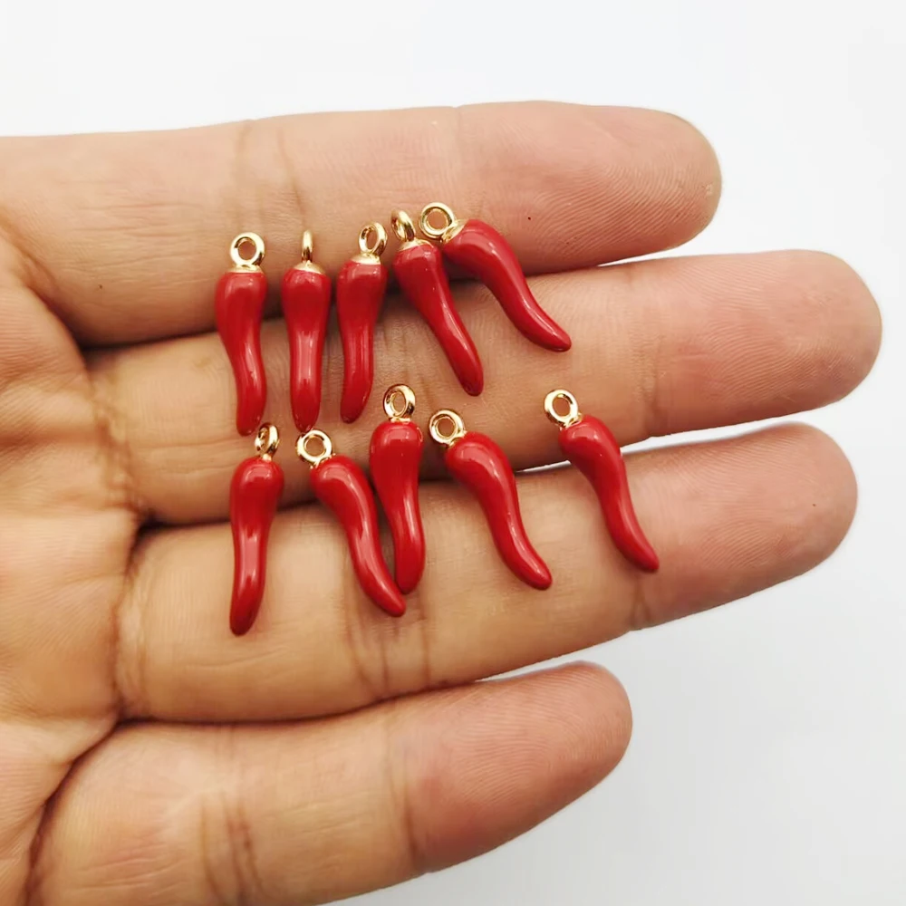 10pcs Red Chili Pepper Charm for Jewelry Making Accessories Diy Earring Bracelet Keychain Pendant Alloy Metal Gold Plated