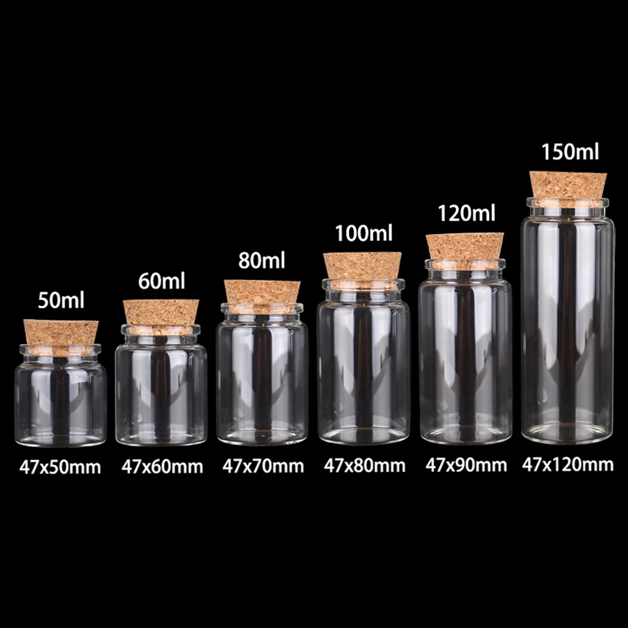 2pcs/lot 50ml 60ml 80ml 100ml 120ml 150ml Glass Bottles with Cork Candy Spice Jars for Art Crafts Wedding Favors 6 Sizes U-pick