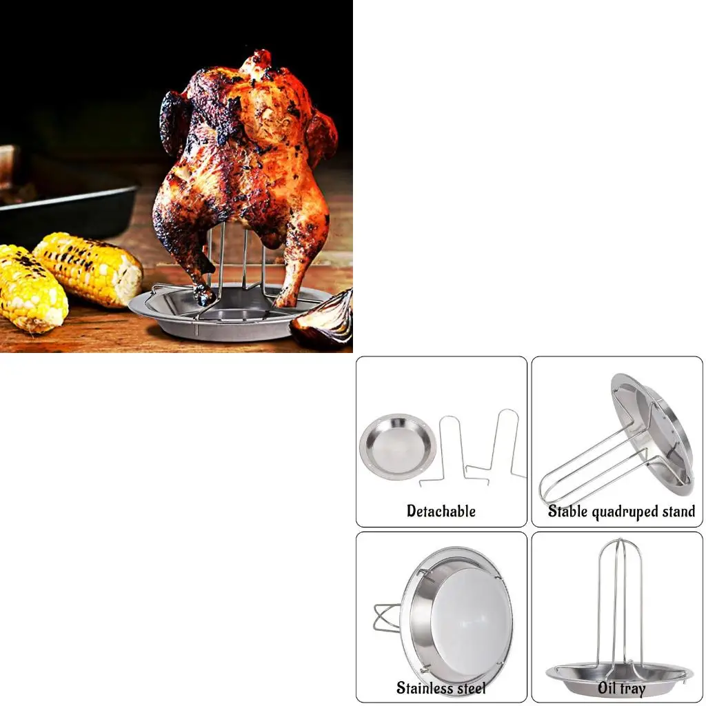 

Жаровня для курицы, подставка для курицы на гриле, инструмент для барбекю, съемный кронштейн с подносом