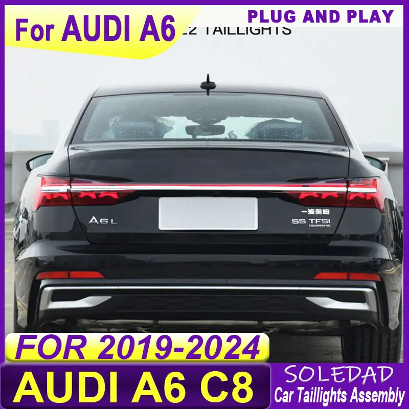 Car Through Tail Lights For Audi A6L A6 2019 2020-2023 C8 Horch Style Full LED Tail Lamp Dynamic Turn Signal Light Tail Lamp