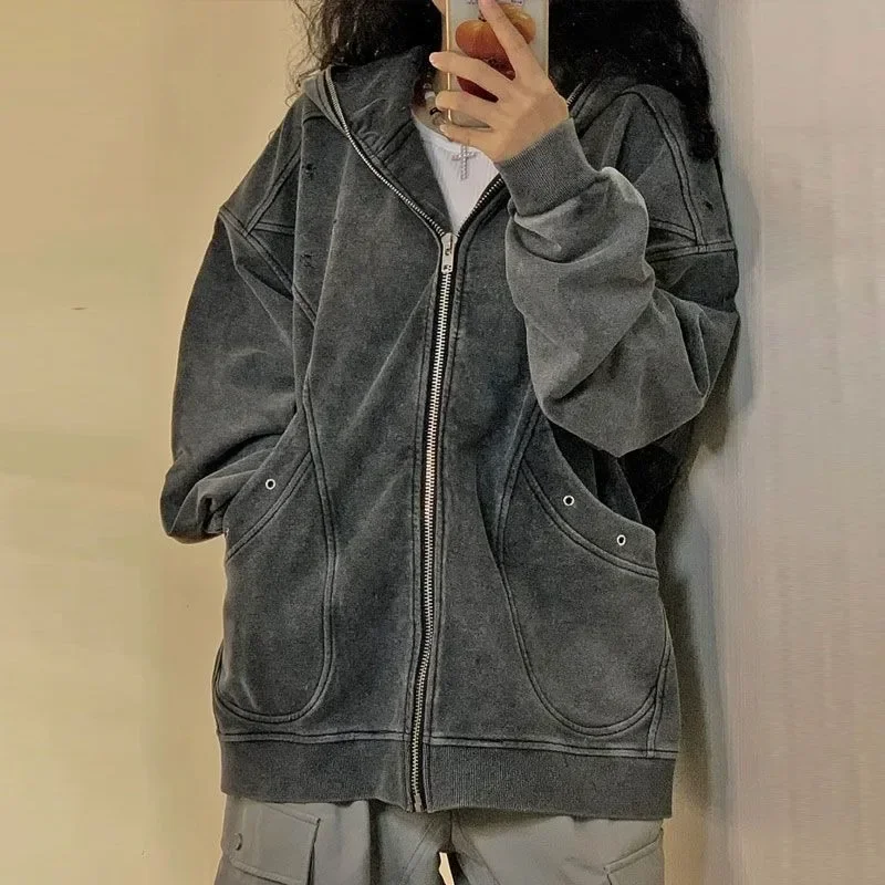 Autumn Winter Women Black Sweatshirts Streetwear Casual Korean Fashion Pullover Hoodies Vintage Gothic Coat Y2k Clothes Kpop