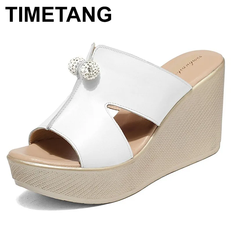 

New Summer Genuine Leather Platform Wedges Slippers Women Fashion High Heels Female Summer Shoes Size