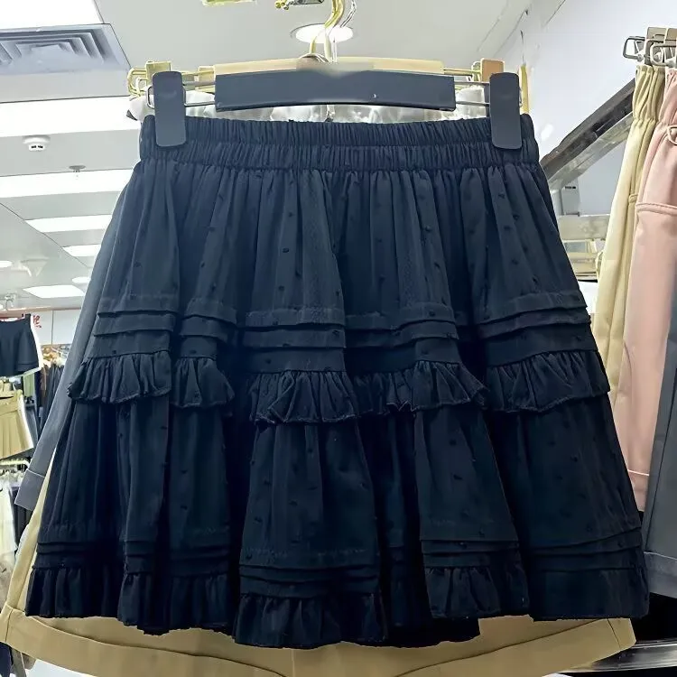 لوليتا التنانير الصغيرة للنساء Kawaii تنورة عالية الخصر ألف خط الكشكشة القوطية الصلبة بسيطة مطوي تنورة Y2k Harajuku تنورة بيضاء