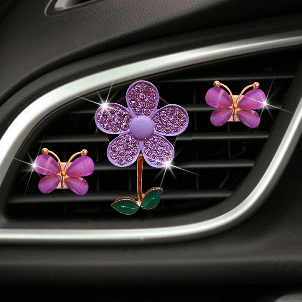 1/3PCS Crystal Flower Car Air Freshener Lovely Little Butterfly Ladies' Car Perfume Decoration Clip air refresher car fragrance