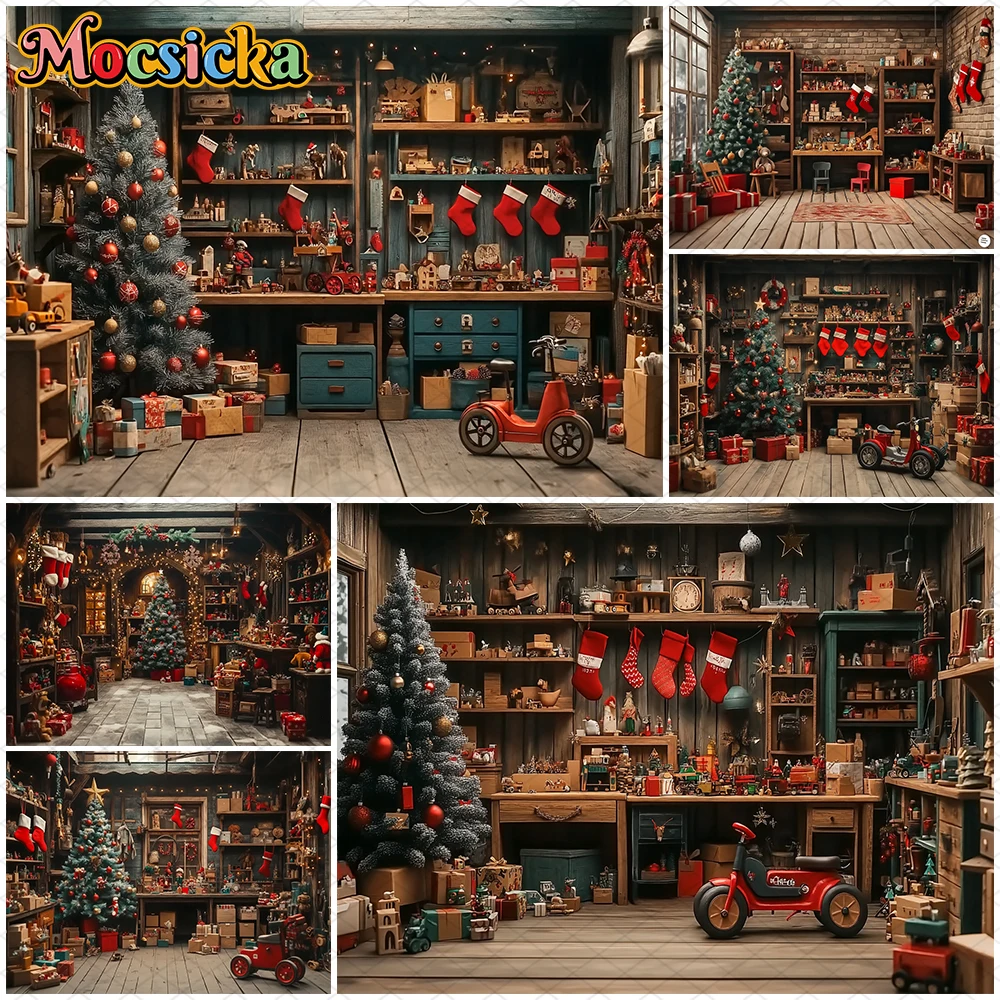 Mocsicka Christmas Background Home Xmas Tree Happy New Year Decor Birthday Party Adult Kid Portrait Photo Backdrop Studio Banner