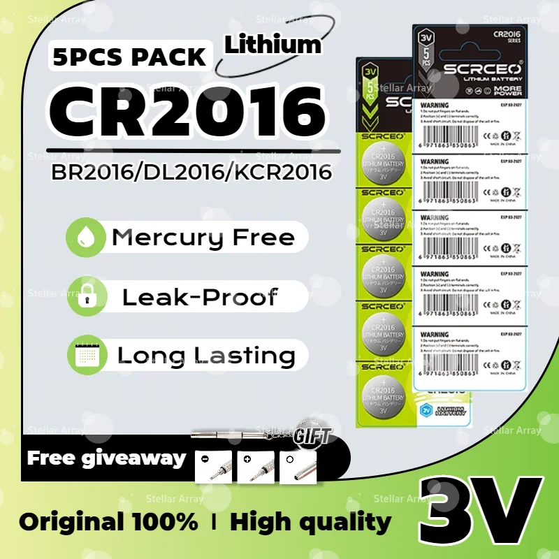 

3V CR2016 Coin Cell Battery - Exact Equivalent to DL2016 LM2016 - for Watch, Remote Control, Toys, Small Electronics