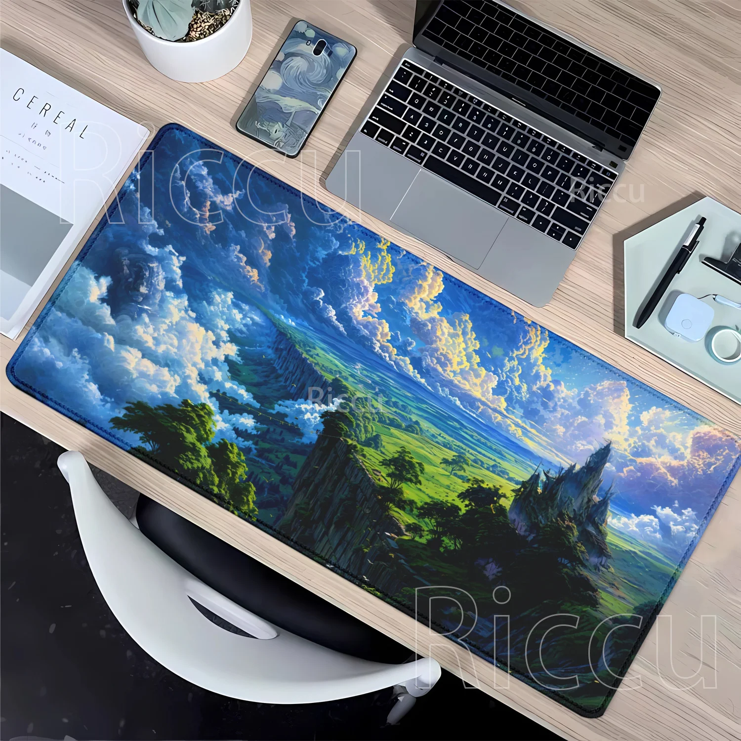 Landschaft XXL-Mauspad, Gummiwald, großes Mauspad, Gamer, rutschfeste Kunst, Computer, Laptop, 900 x 400 mm, Tastatur, PC, HD-Druck, Schreibtischunterlage