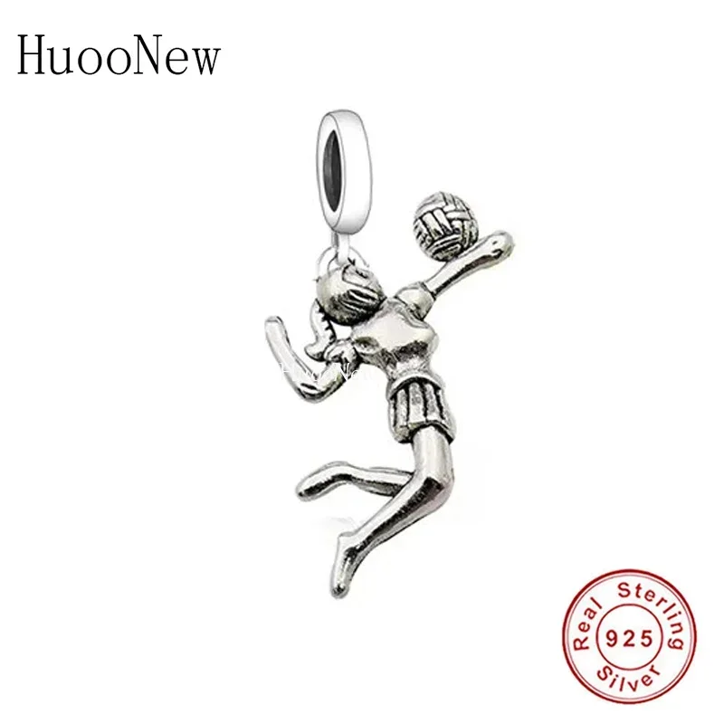 HuooNew Fit Original Brand Charm Bracelet 925 Sterling Silver Jumping Volleyball Girl Beads Pendant For Making Berloque 2022 New