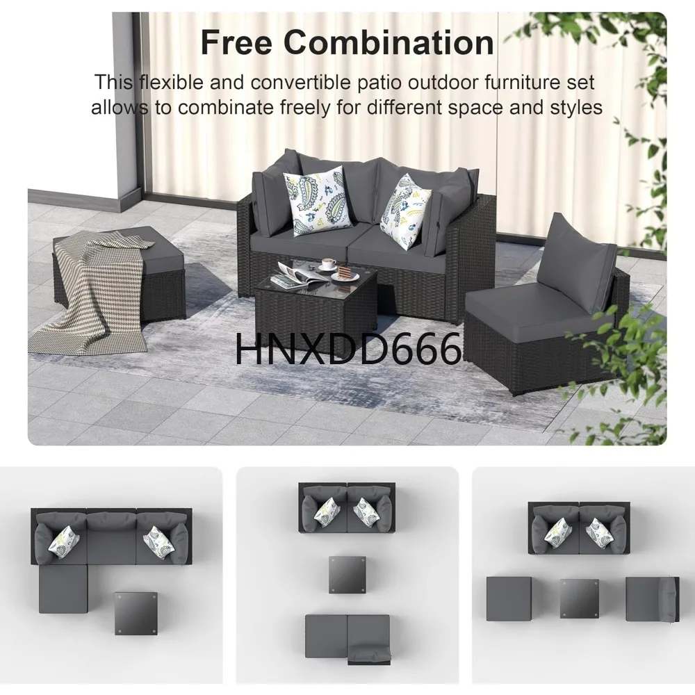 Outdoor Sectional with Ottoman Wicker Rattan Patio Couch with Thickened Cushion Modular Wicker Patio Conversation Set