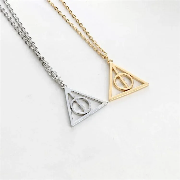 Harries Death Triangle Pendant Necklace Magic Academy Potters Magic Wand Coaplay Prop Fashion Necklaces Jewelry Gift for Couple