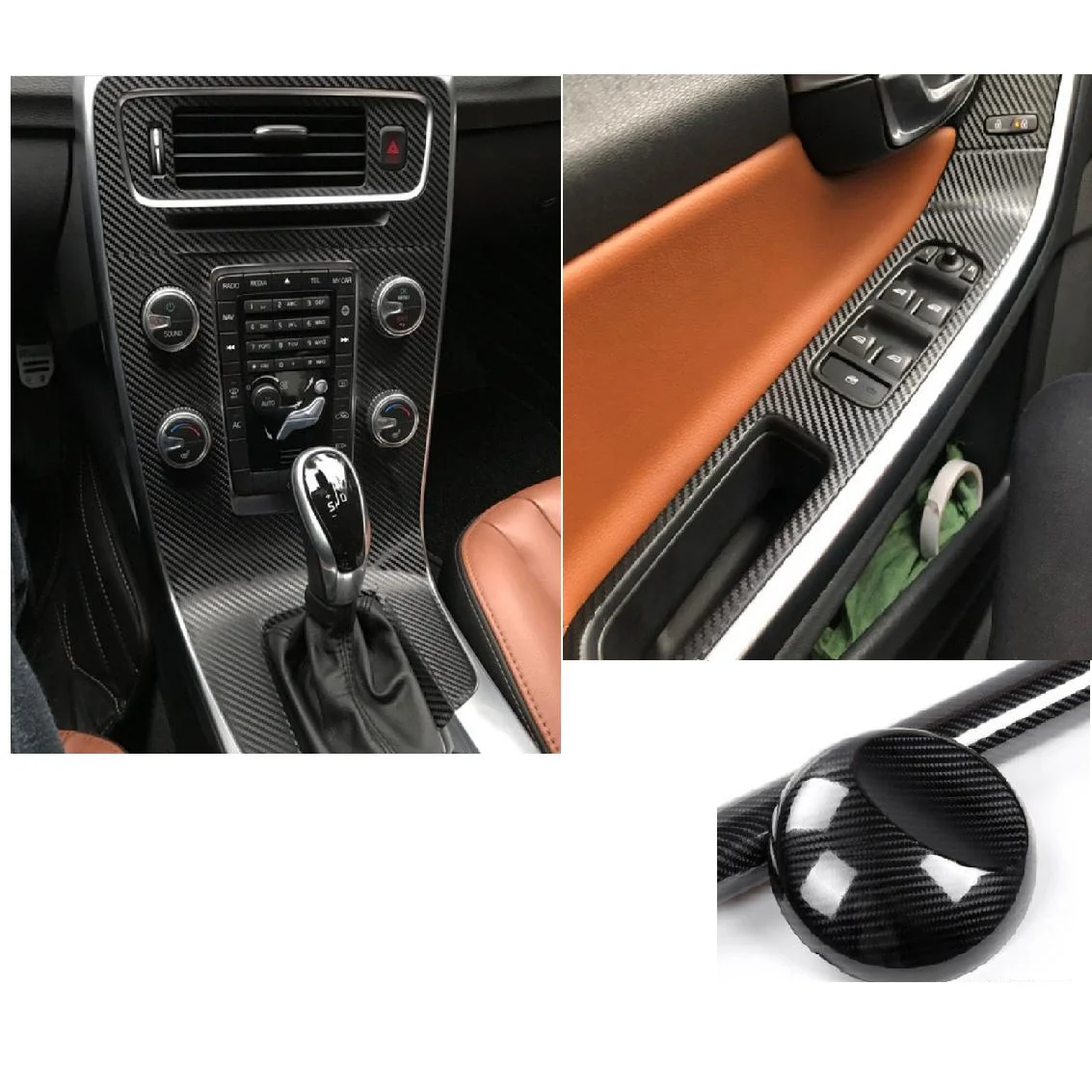 

for Volvo V60 S60 S60L 2011-2018 Central Control Panel Door Handle Cover Trim 5D Carbon Fiber Stickers Car