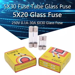 10PCS 5x20 Fuse Tube Glass Fuse Fuse 250V 0.1A 0.5A 1A 1.5A 2A 3A 3.15A 4A 5A 6A 6.3A 7A 10A 15A 20A 25A 30A 5X20 Glass Fuse