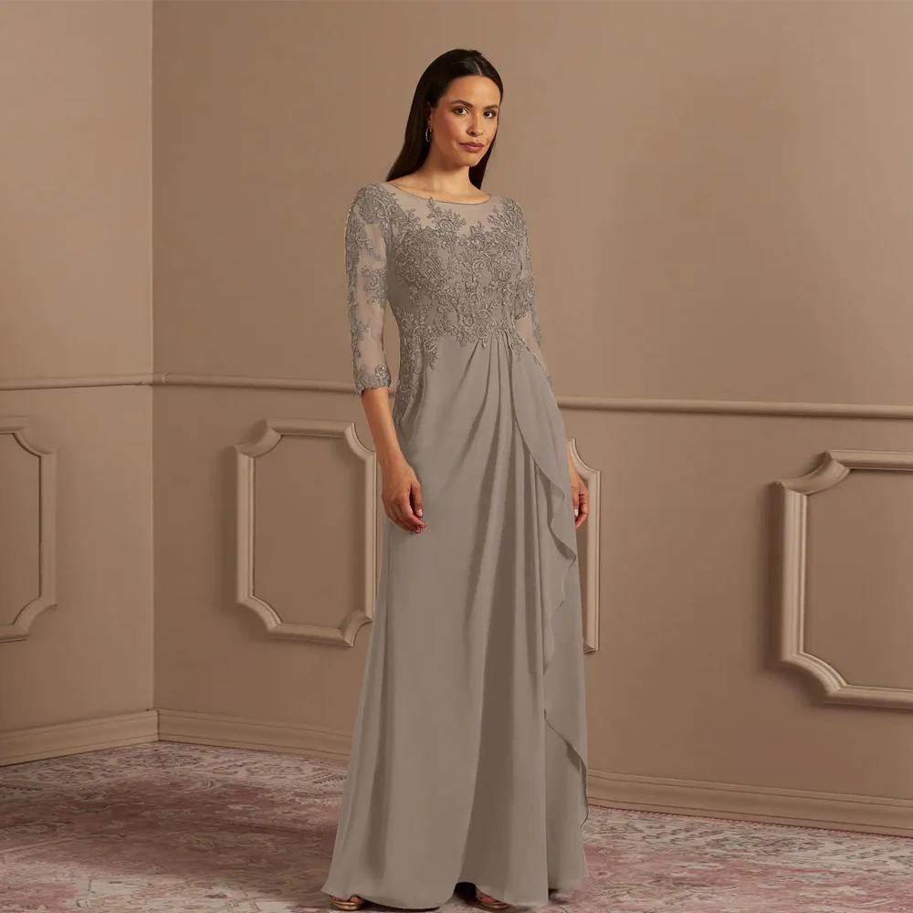 

Grey Three Quarter Mother of Bride Dresses for Women Lace Sheath Chiffon Wedding Party Dresses 2024 Summer New Robe De Soirée