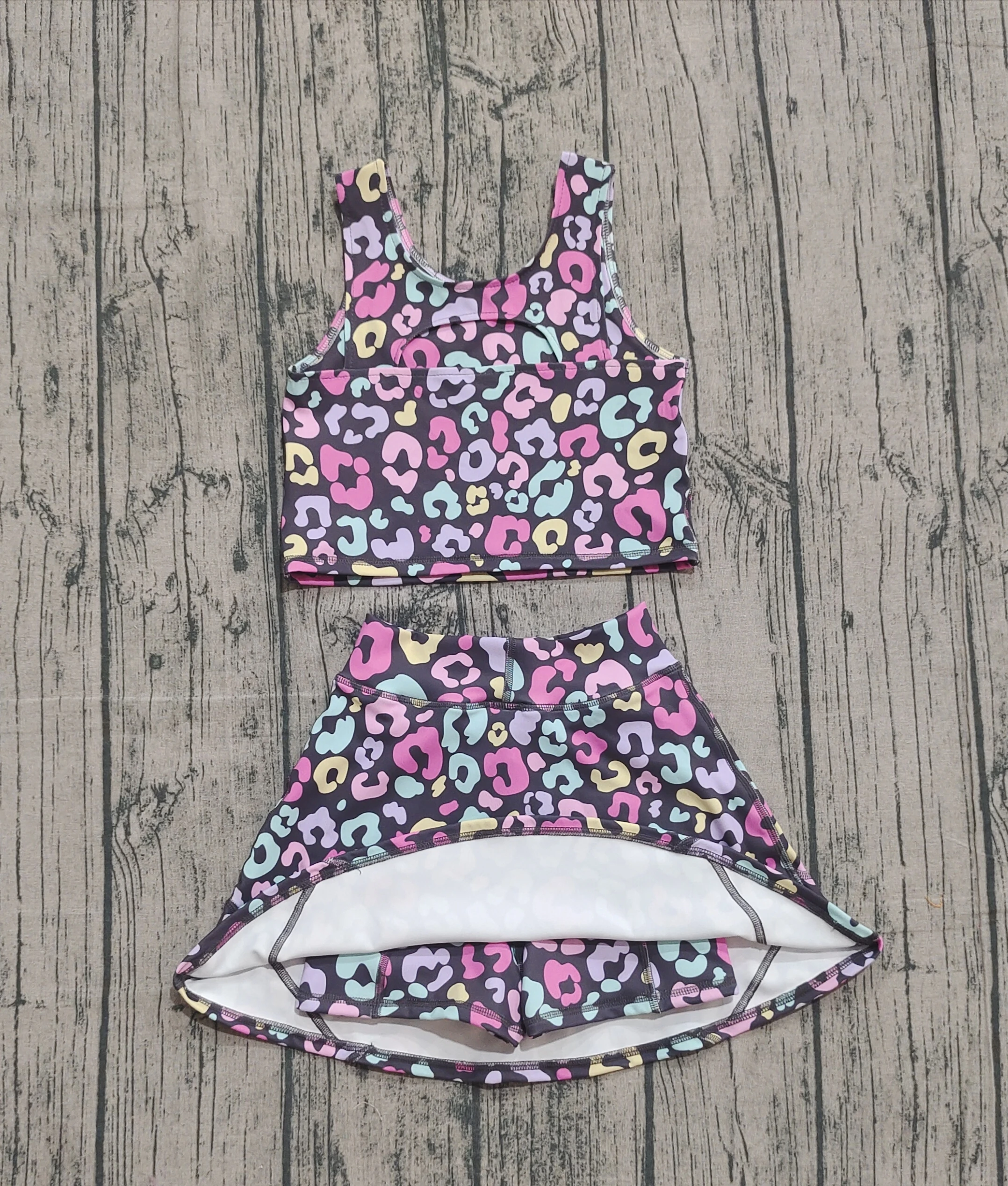 Z1007-25 GSD2176 Presale Kids Girls Outfit Short Sleeve Top With Skirt Set Children Yoga Clothes