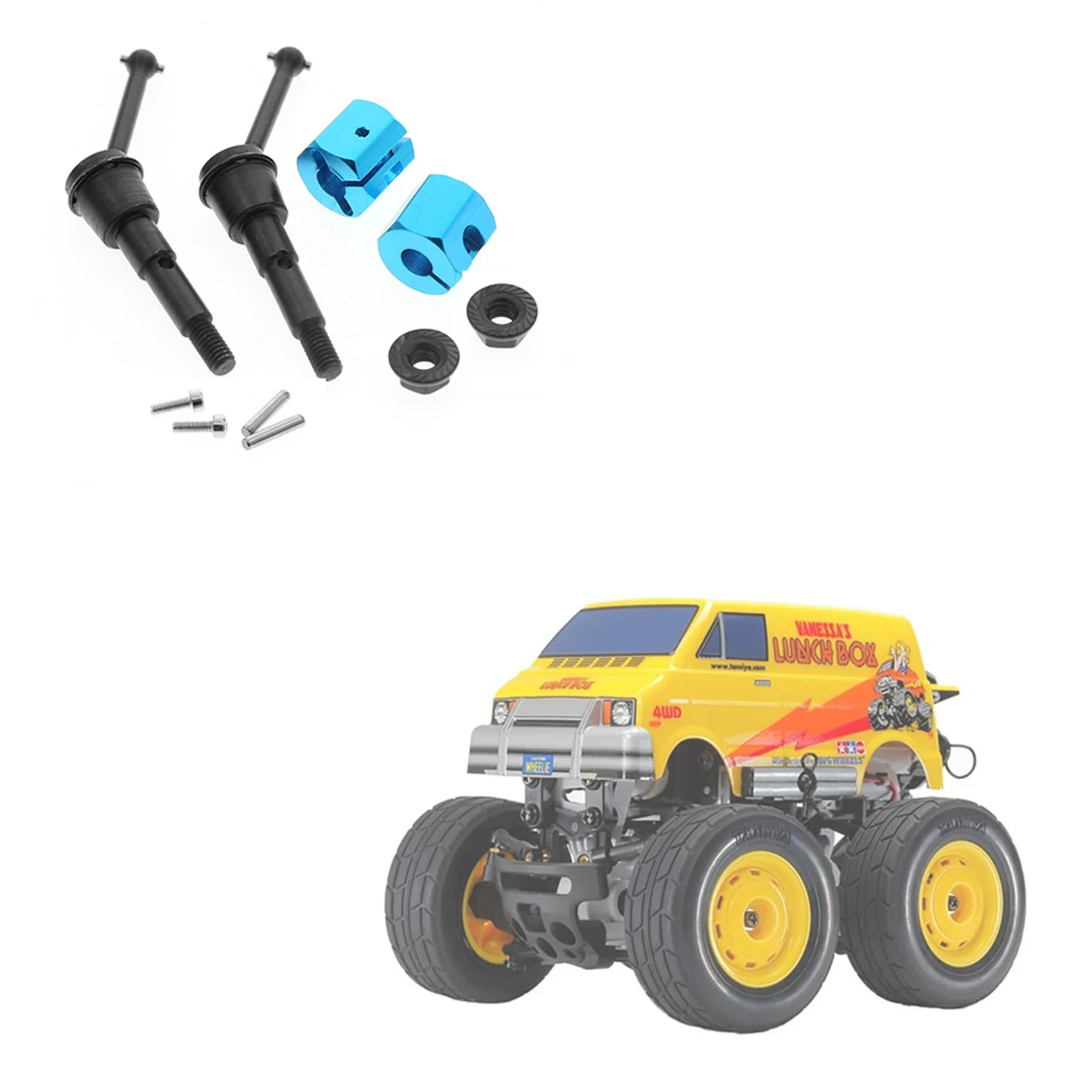 YSUN-Juego de 4 piezas de eje de transmisión de metal CVD y tuercas adaptadoras para Tamiya SW-01 SW01 1/24 4WD Monster Truck RC, piezas de mejora para coche, 1