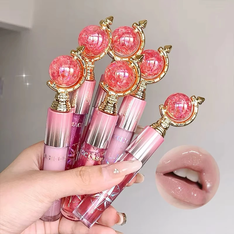 Wodny, połyskujący błyszczyk do ust, nawilżający tint do ust z efektem lustra, nawilżająca tekstura, powiększający i błyszczący, szklane usta.