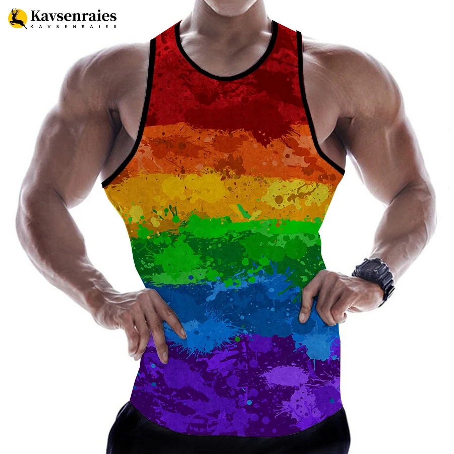 Rainbow Paint Splatter 3D Printed Tank Tops Men Summer Vest Women Casual Fashion Sleeveless Shirts Hip Hop Oversized T-shirt