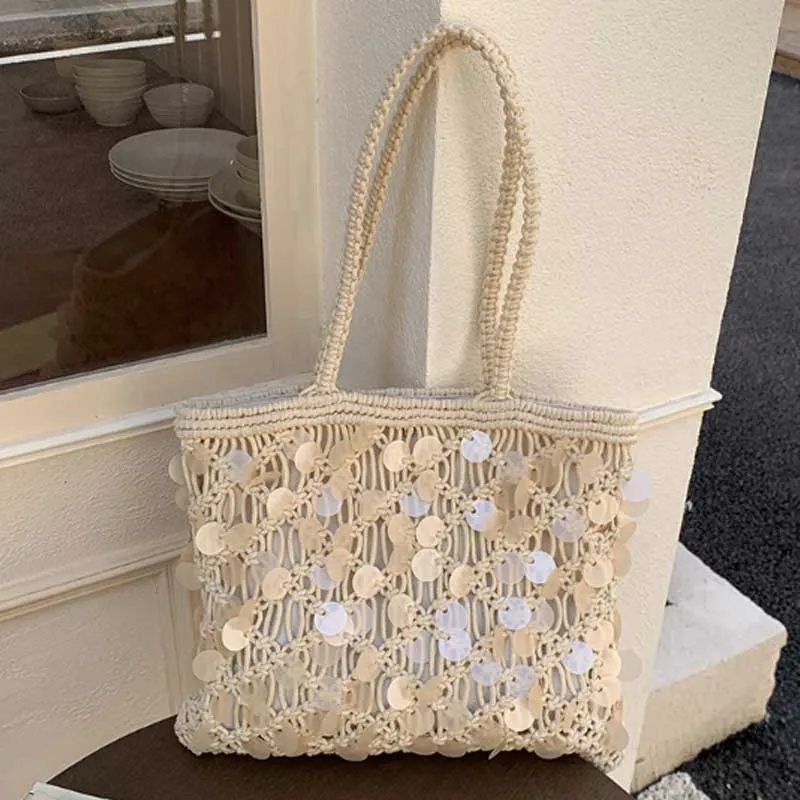 

Fashion Woven Handbag for Women 2026 New Design Hollowed Shell Decorated Large Capacity Single Shoulder Bag Tote Bag