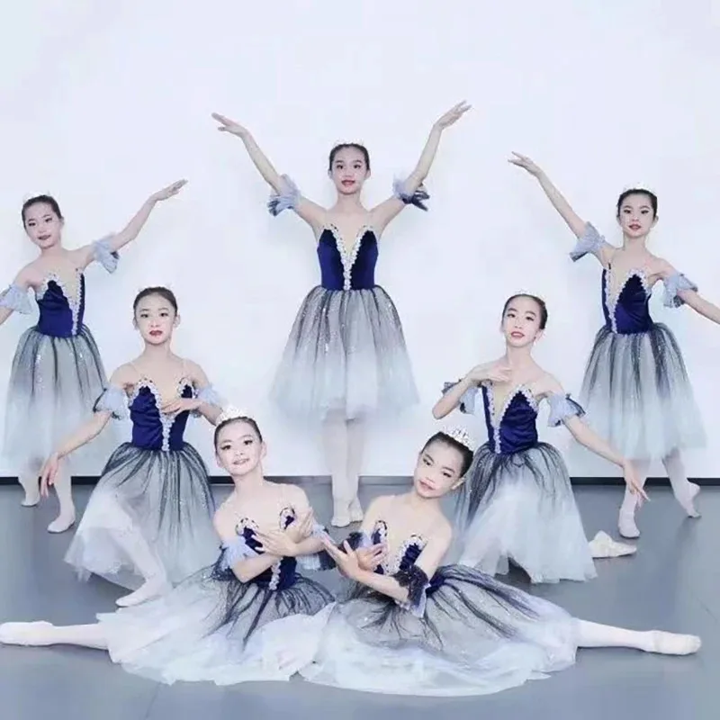 LCK01 Adult Kids Blue Long Tutu Professional Swan Lake Ballet Costume Ballet Tutu Ballet Dress Girls Performance Dancewear Yh1@！