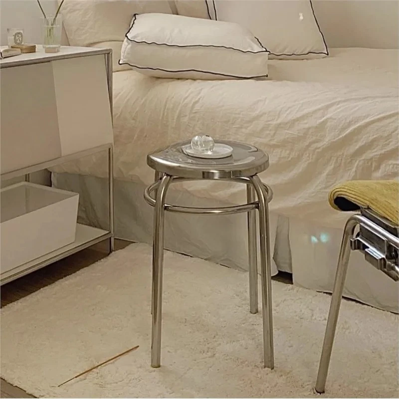 

Круглое кресло-пуф из нержавеющей стали, серебристое, в современном минималистичном стиле, для гостиной, для домашнего использования