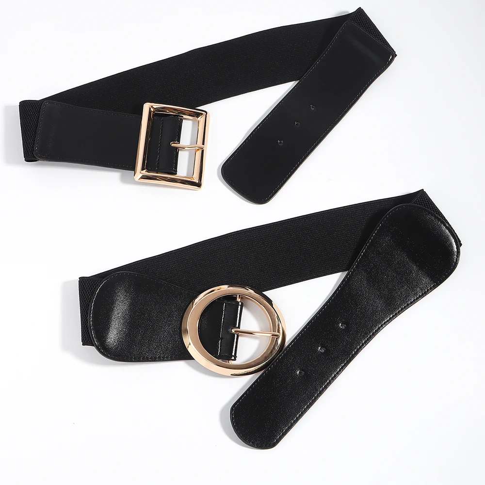 Hebilla de metal Simple, sello de cintura elástico, cinturón de mujer de temperamento negro, cinturón accesorio de moda