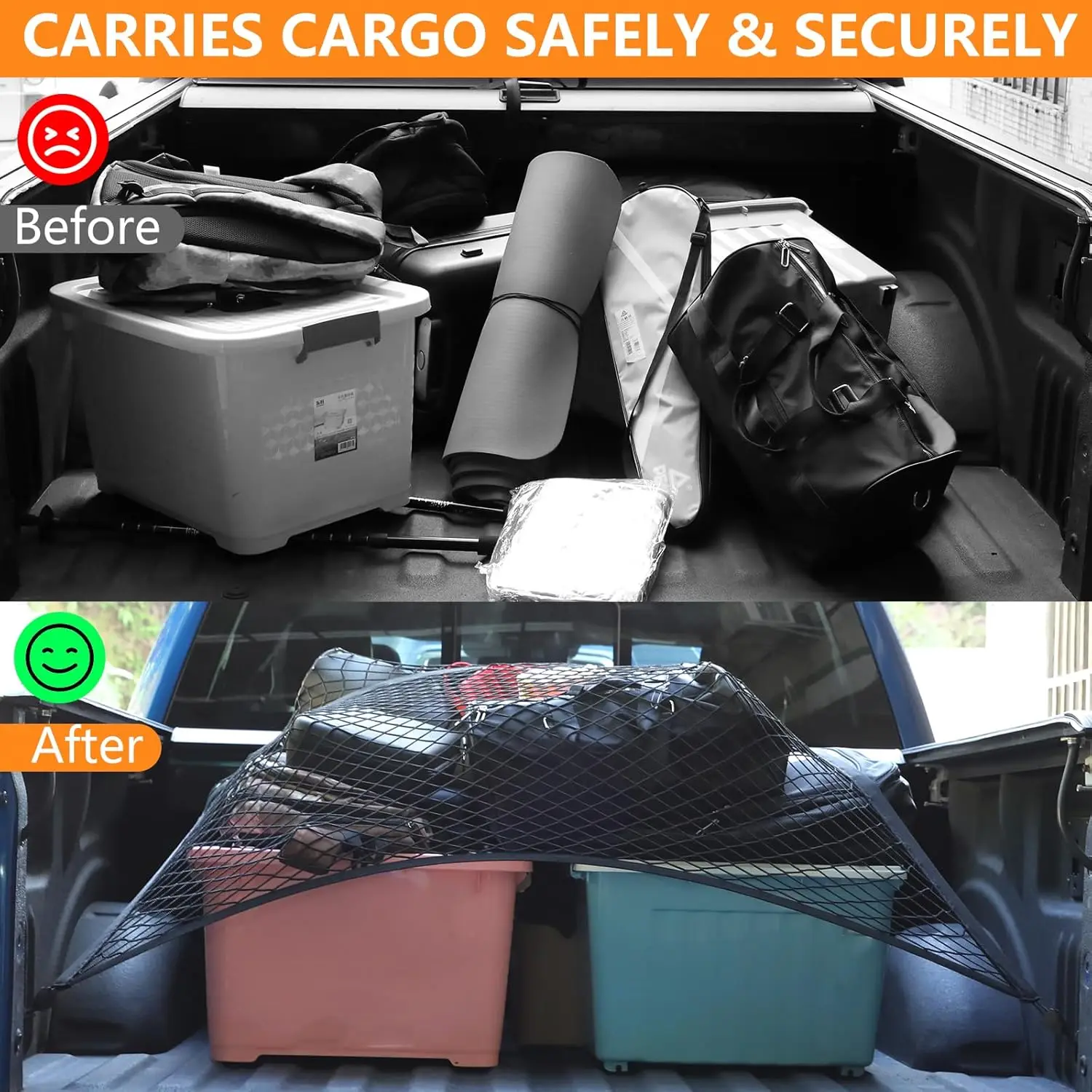 120X120cm Highly Elastic Cargo Net Stretchable Truck Bed Cargo Mesh Organizer Suitable for Pickup Daily Light Loads of Trucks