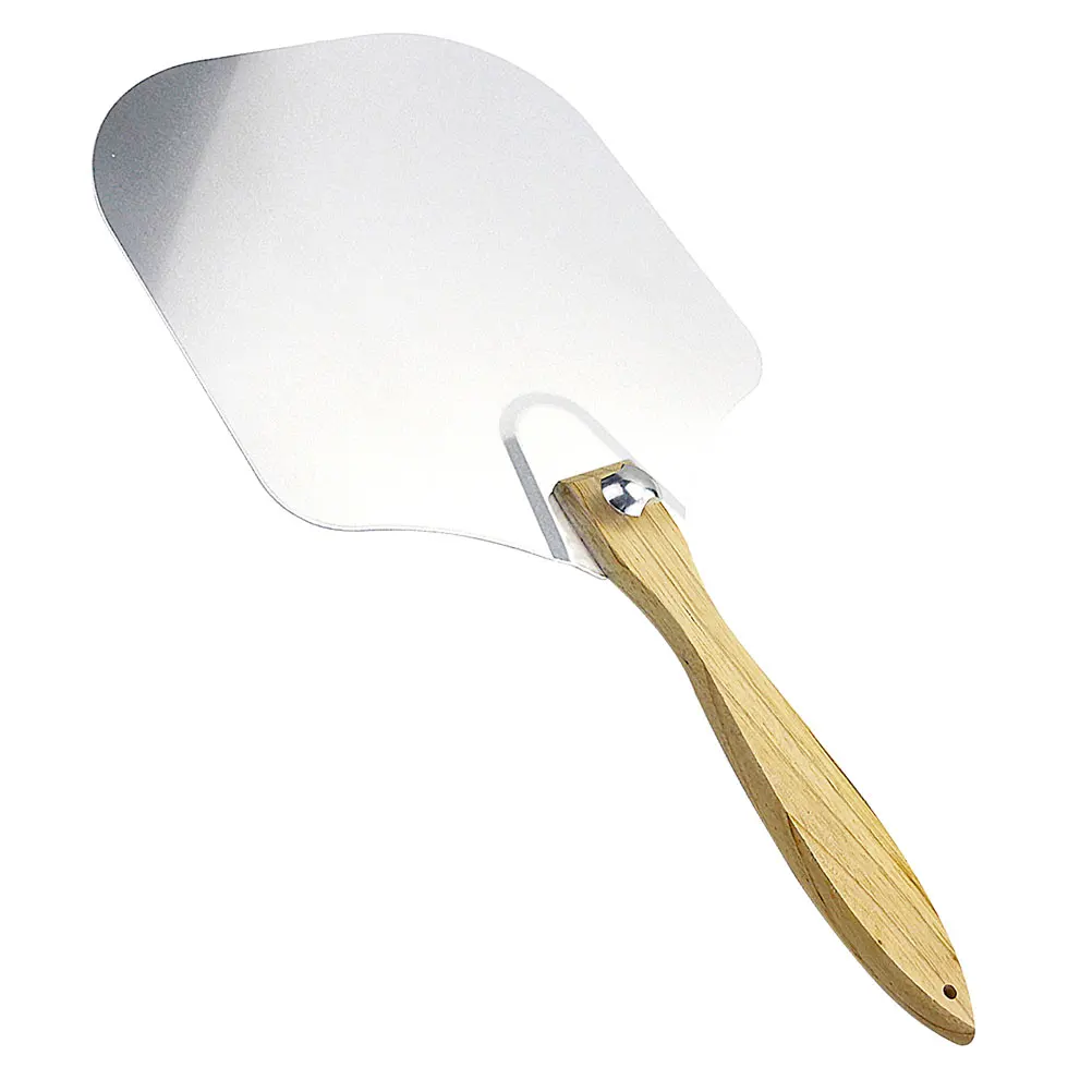 

1pc Foldable Pizza Shovel Baking Tool Kitchen Gadget Aluminum Cake Spatula Wooden Handle For Home Restaurant Use Silver
