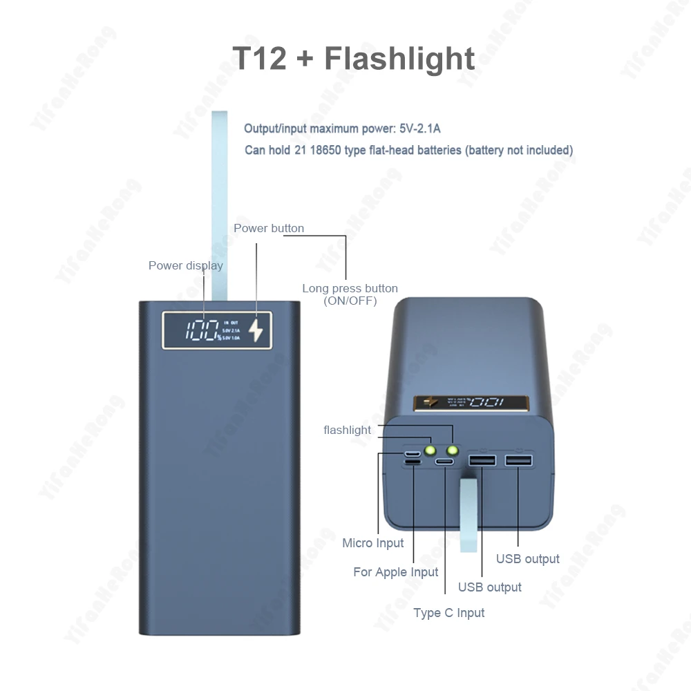 Hot Sale DIY Power Bank Case 18650 Batteries Power Box T 21 Regular/PD/QI/PDQI Version Power Bank Shell 21 Batteries Power Shell