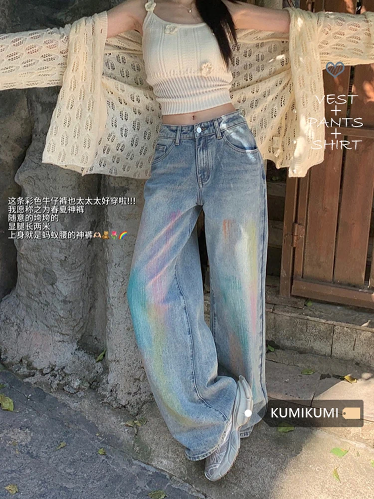 

Tie Dye Jeans Women American Style Washed Vintage Loose Y2K Casual High Waist Hotsweet Fashion Streetwear Female Straight Chic